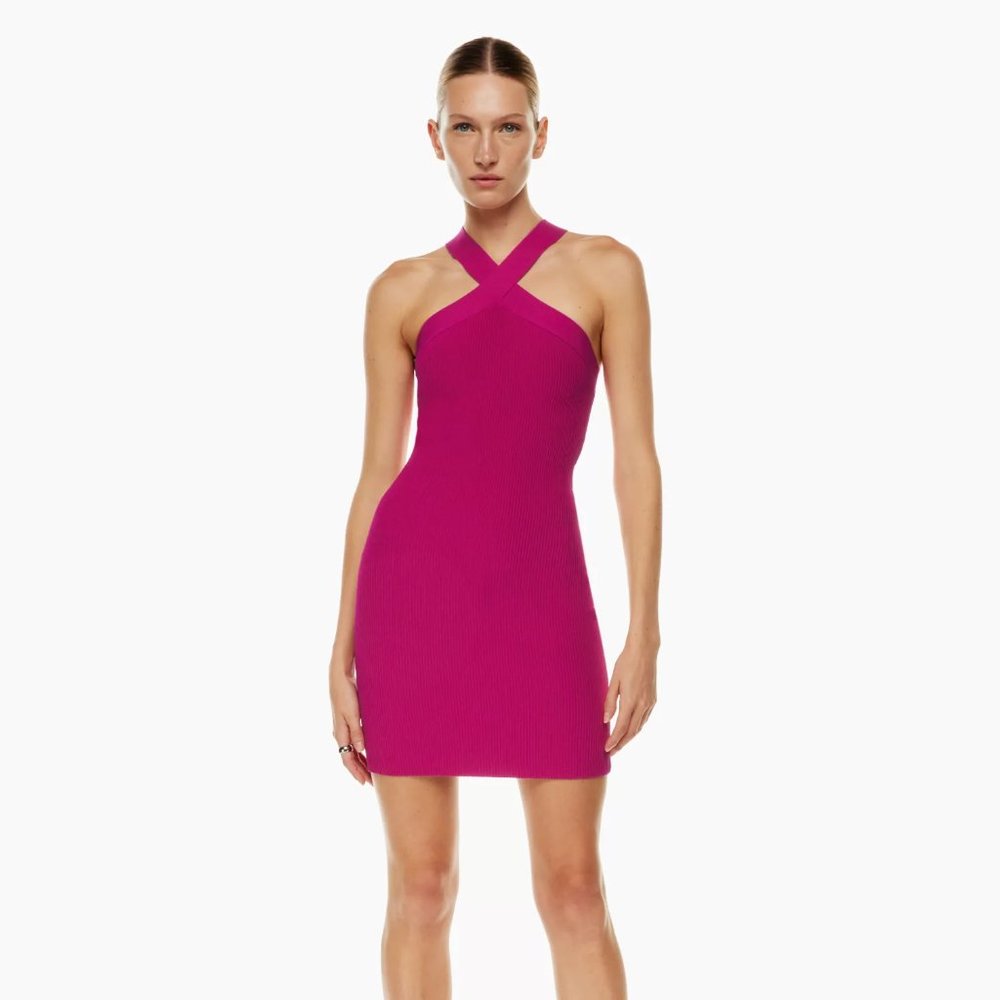 NWT Aritzia Babaton Sculpt Knit Criss Cross Dress – Granita Pink